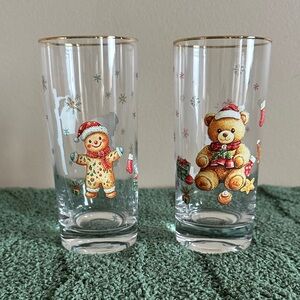 34th & Pine Holiday Christmas Glassware Teddy Bear 🧸 Snowman ⛄️ Sweet!